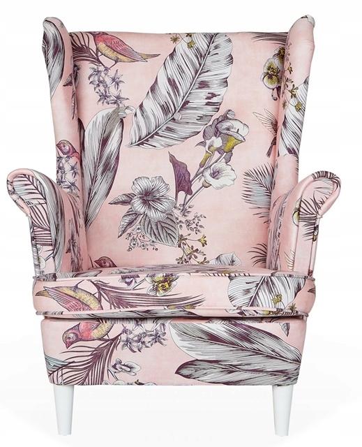 ARI PRINT Wing Chair with Footrest Scandinavian Family Meble Pink