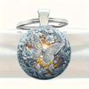 Hollowed-out Butterfly Pattern Round Glass Alloy Keychain Pendant