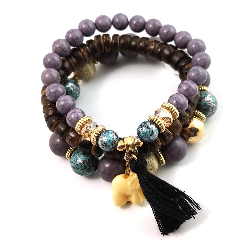 Bohemian Ethnic Beaded Bracelets with Elephant and Tassel 