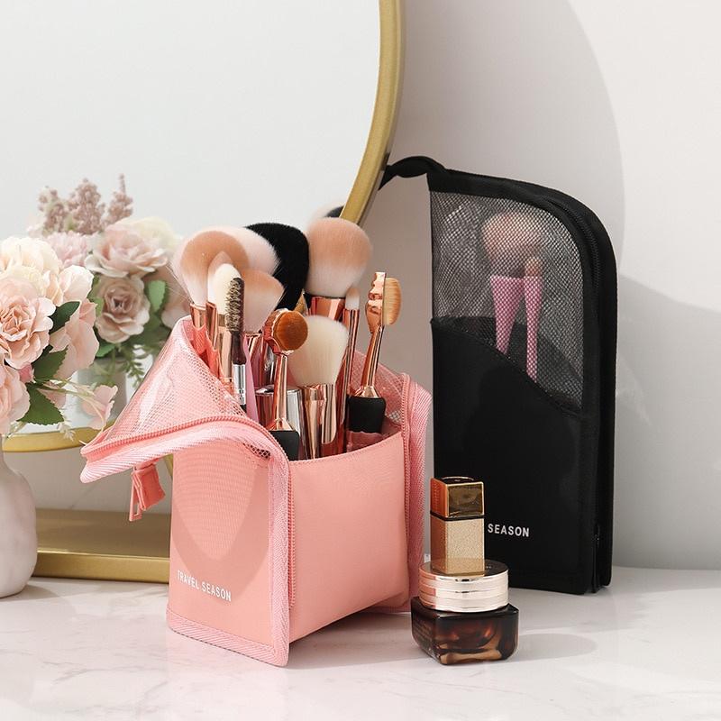 1Pc Stand Cosmetic Bag for Women Clear Zipper Makeup Bag Travel Organizer Toiletry Bag Makeup Brush Holder