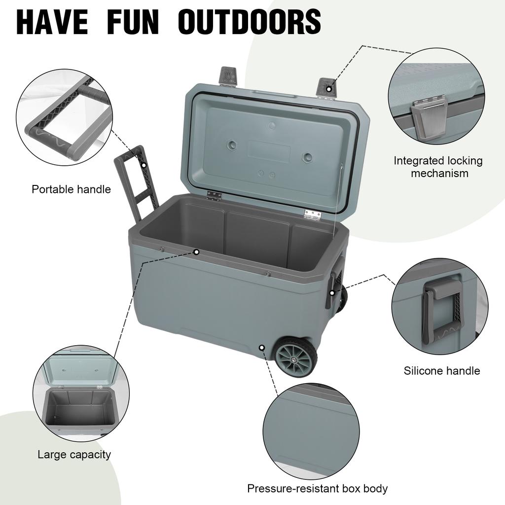 Insulated Portable Rolling Cooler with Wheels & Handle  70L Camping Cooler Leak-Resistant Outdoor Hard Cooler for Beach Drink