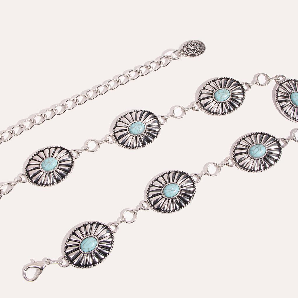 New Ethnic Style Turquoise Retro Oil Dropping Accessories Waist Chain Bohemian Western Style Women's Waist Chain