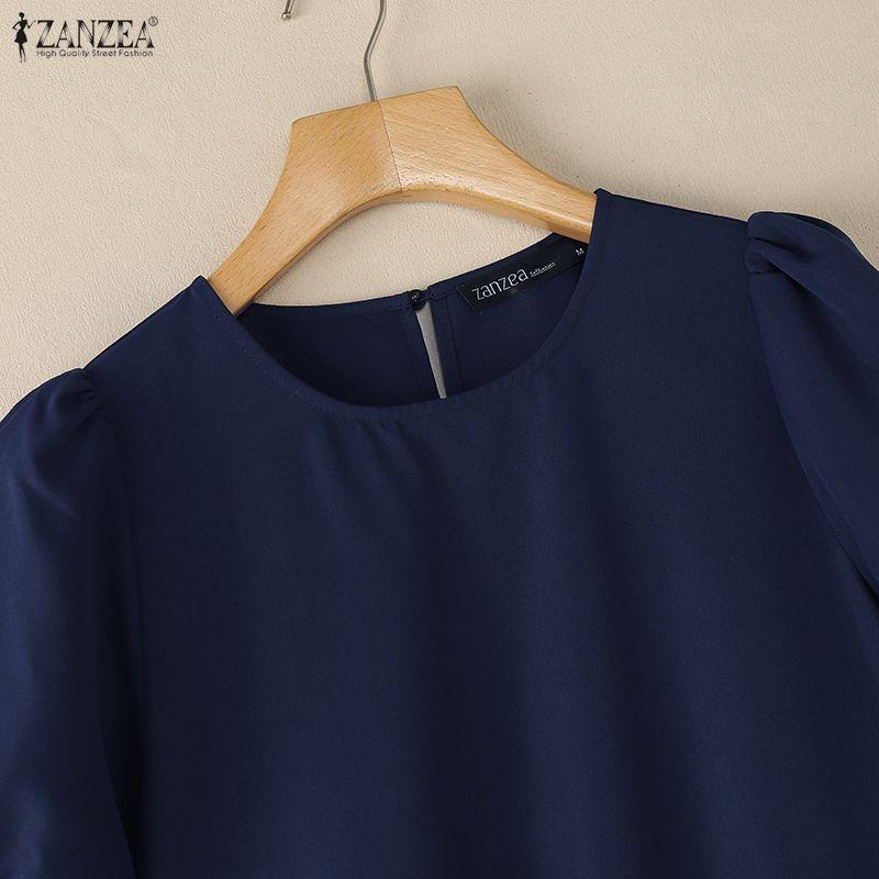 ZANZEA Women Casual Round Neck Solid Color Summer Short Sleeve Dress