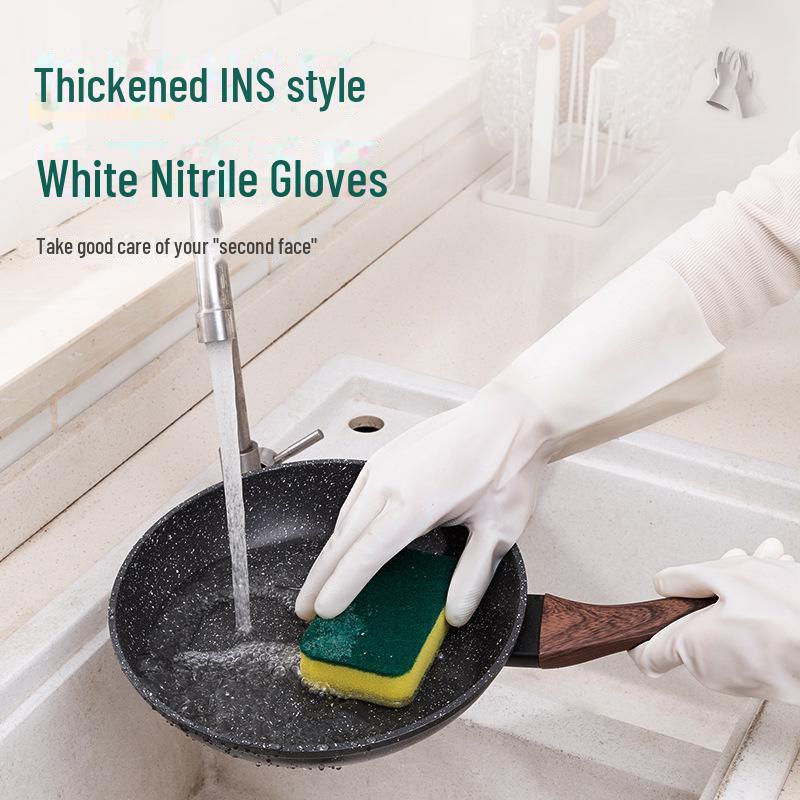 

Нітрилові харчові рукавички для миття посуду - Кухонні рукавички для домашнього прибирання Large білий