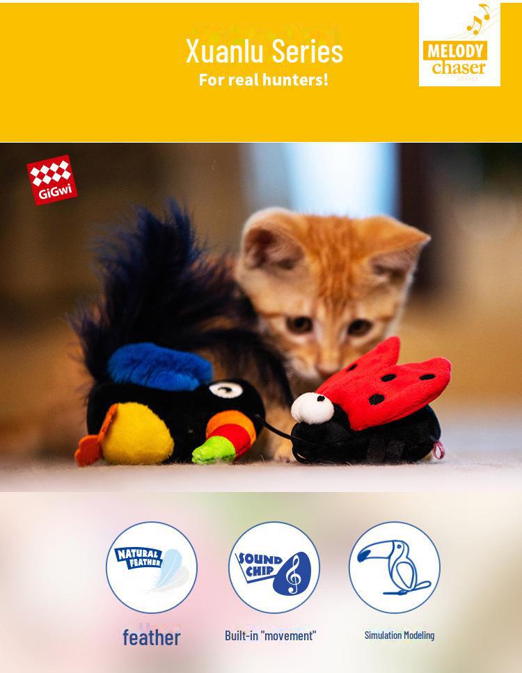 GiGwi Cat Teaser Feather Toy: Interactive Teething Sound Toy for Cats with Bird and Mouse Simulation.