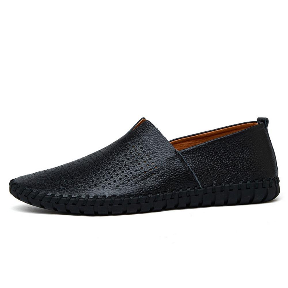 Breathable Mens Leather Shoes 2024 New Casual Shoes Autumn Flat Heel Solid Color Loafers