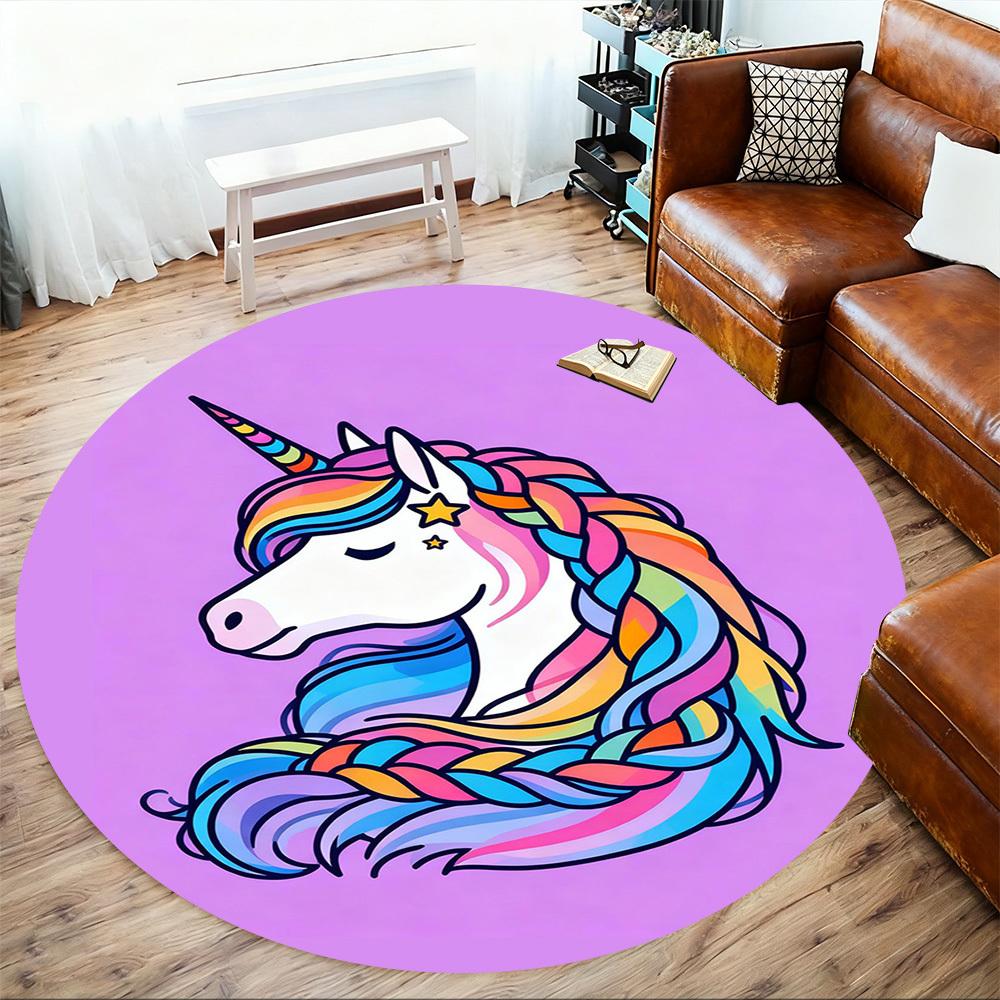 1PC Rainbow Unicorn Round Chair Mat Area Rug - Non-Slip, Floor Mat for Office, Bedroom, and Indoor Decor -Gift D1127180