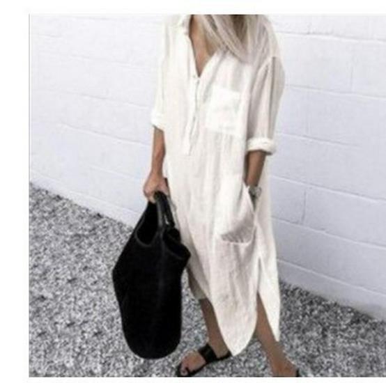 2025 Summer-Autumn Elegant Solid Color Rivet Button Long Shirt Dress