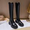 Height-increasing Boots Thick Heel 2025 Autumn and Winter New Trend Versatile Zipper Knight Boots Thick-soled High Boots