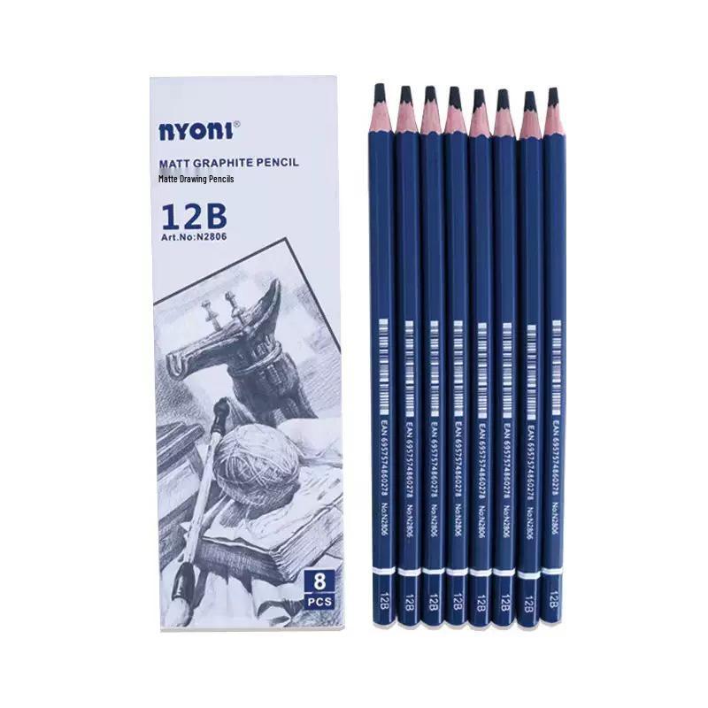 Neoni Matte Green Bamboo Sketch Pencils - 12B/2B Non-Reflective for Art Students & Exams