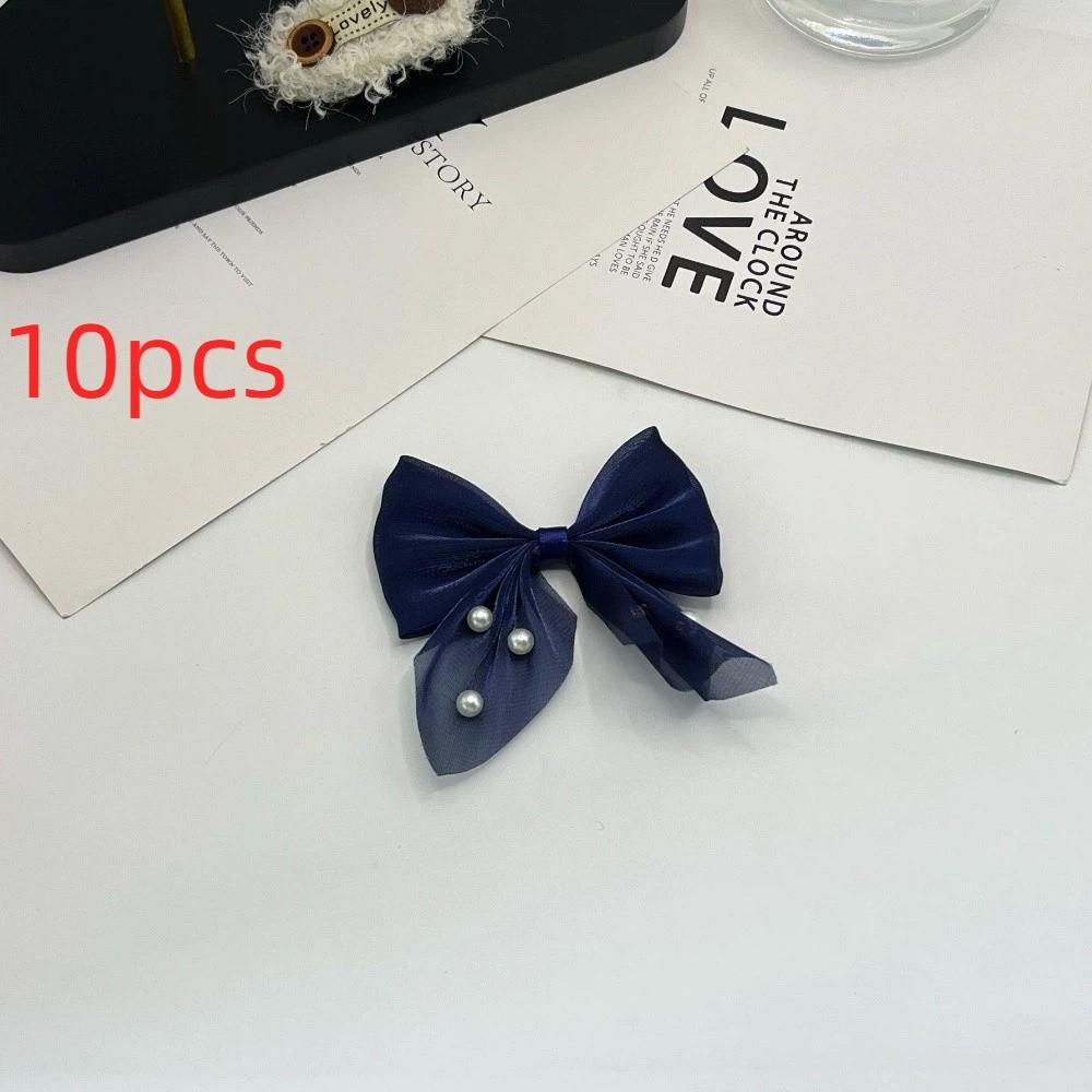 10pcs 10pcs Bow Appliques Pearl Beaded DIY Patches Hair Accessories Ornament Beaded Design Satin Tulle Beaded Bow Patches