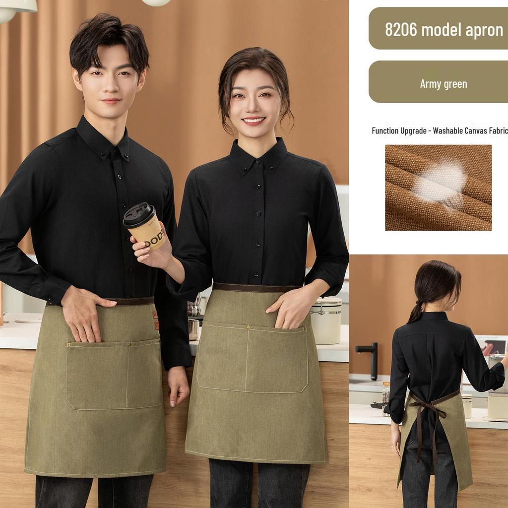 Unisex Black Half Apron - Korean Style Denim for Bar & Cafe Workers