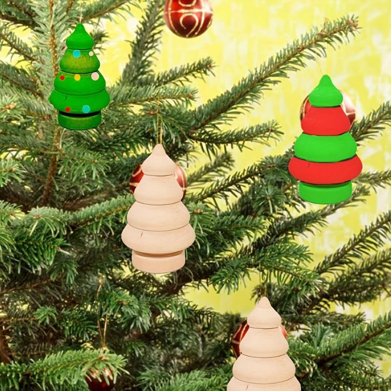 20pcs Mini Unfinished Wooden Christmas Tree DIY Wooden Crafts Ornaments Unpainted Peg Dolls Painting Puppet Christmas Decoration