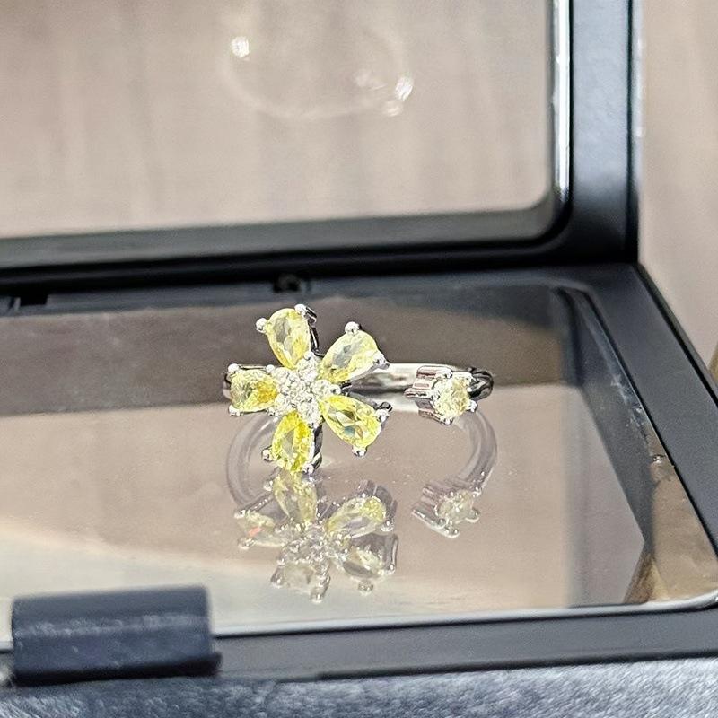 Bursting Full Of Diamonds, Flower Color Treasure, Sweet And Cool Opening Ring, Female Luxury Exquisite Niche High-End Sense Light Luxury Super Fairy
