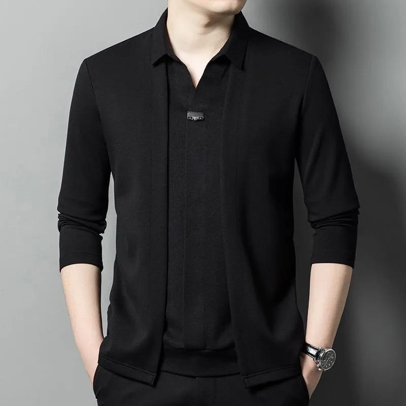 Herren Frühling und Herbst Lässig Fake Zwei T-Shirt Hübsch Langarm Uni Patchwork Poloshirts