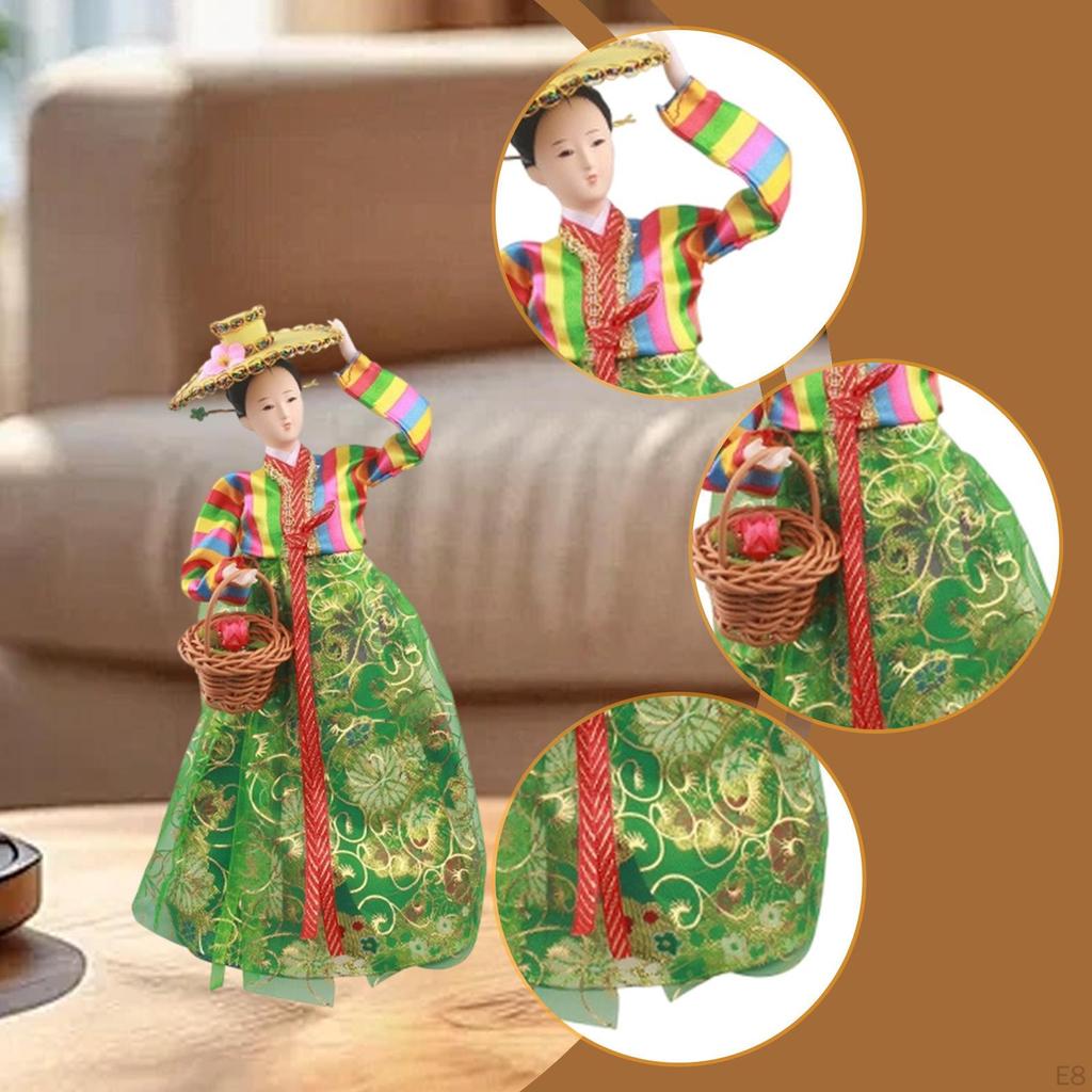 Korean Hanbok Doll Antique Asian 12" Freestanding Traditional Cute Geisha Kimono Figurine