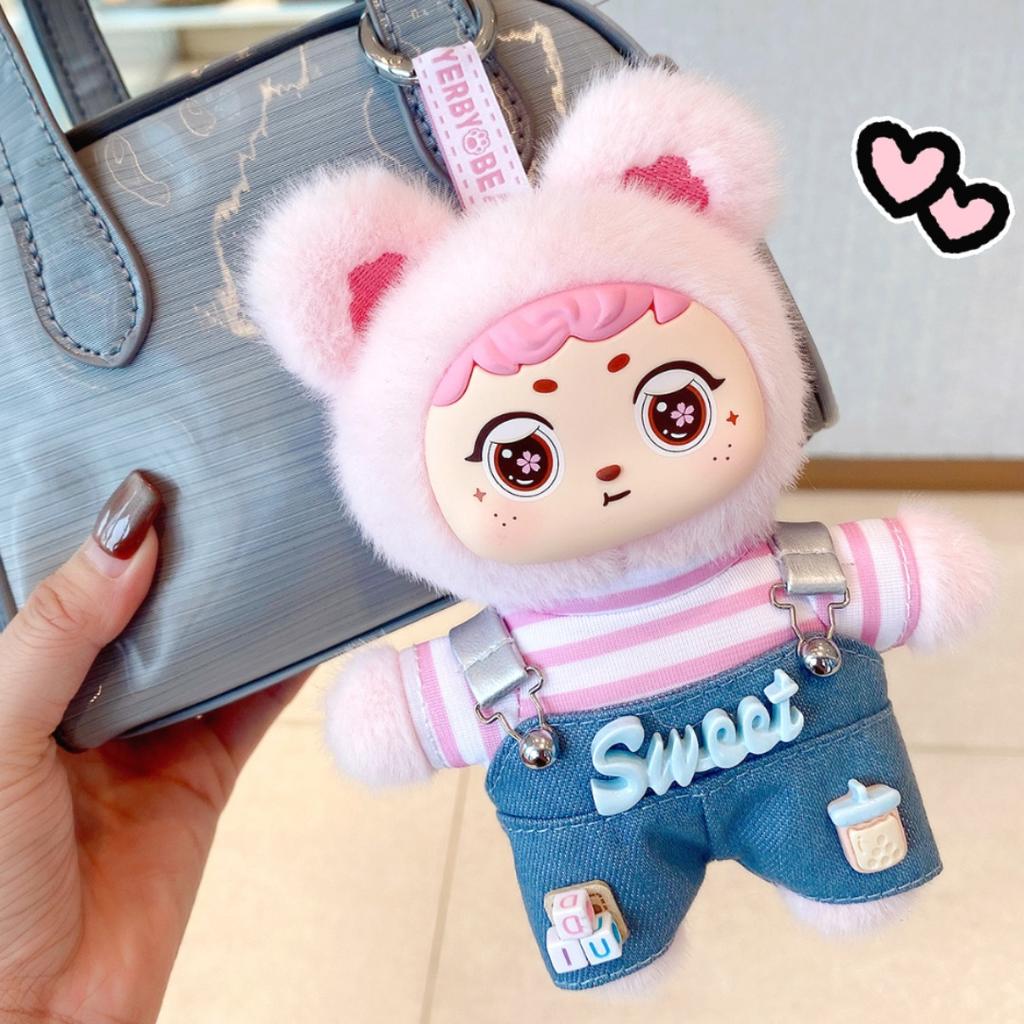 14cm Cartoon Adorable Bear Vinyl Plush Playthings Stuffed Plush Playthings Strap Trousers Bear Clothes Can Taken Off Children Birth Date Gifts Hang