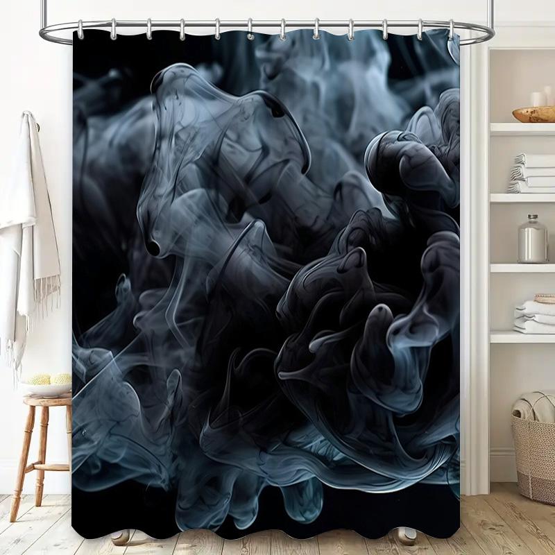 Smoke Effect Shower Curtain Black Grey White Colorful Printing Bathroom Decoration Waterproof Polyester Fabric Decorative Shower