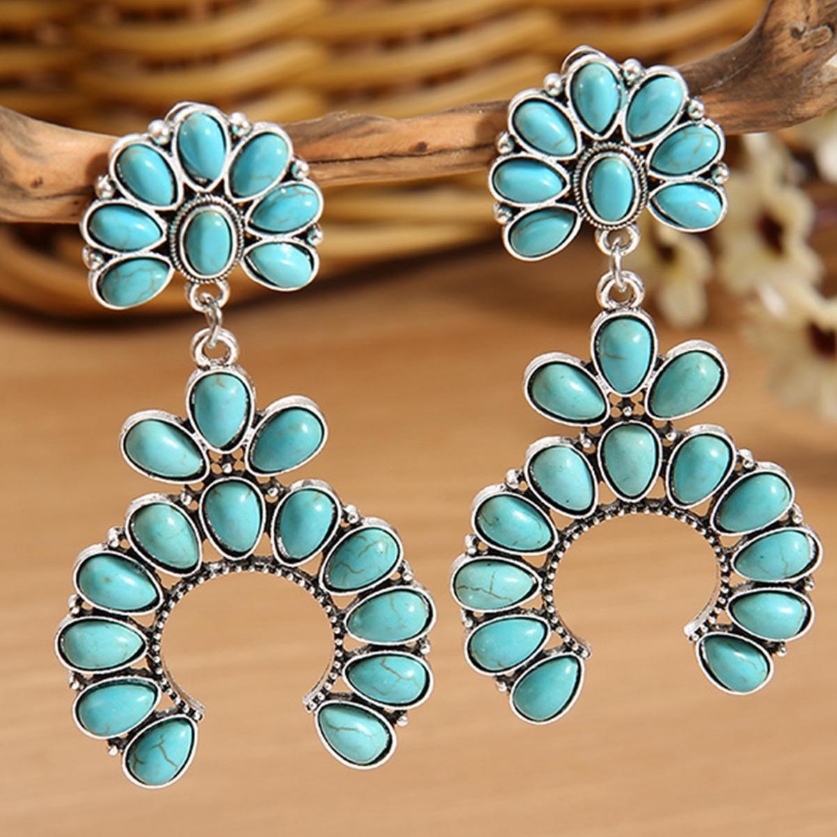 Ретро бирюзовые полые серьги-веер, этнический стиль, преувеличенная минималистичная элегантность, персонализированные серьги