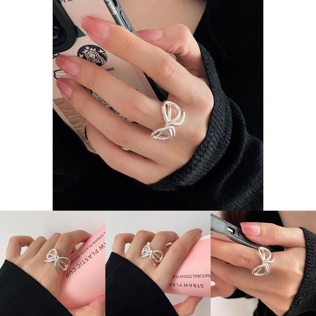 Elegant Open Adjustable Copper Bowknot Ring For Women With Unique Geometric Design