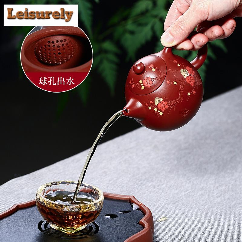 Yixing Teekanne Lila Ton Pflaumenblüte Teekanne Schönheitskessel Rohe Erz Handarbeit Set Dahongpao Authentischer Kugellochfilter 200ml