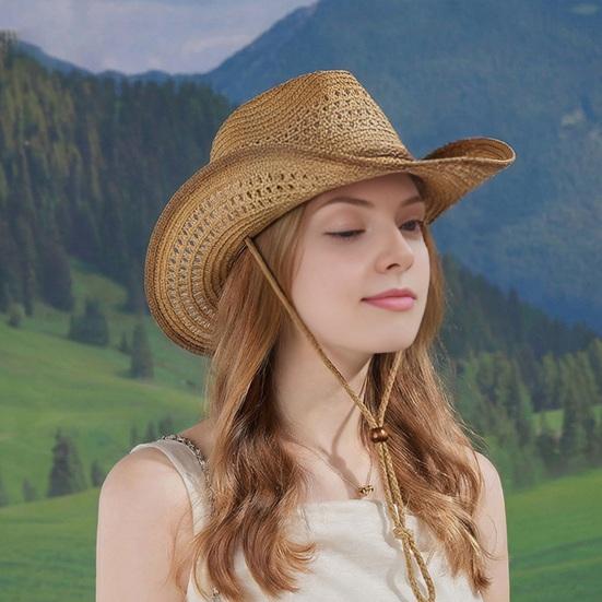 Jazz Hat Hollow Design Wide Brim Sun Hat Adjustable Drawstring Cowboy Hat Breathable Lightweight Summer Outdoor Hat