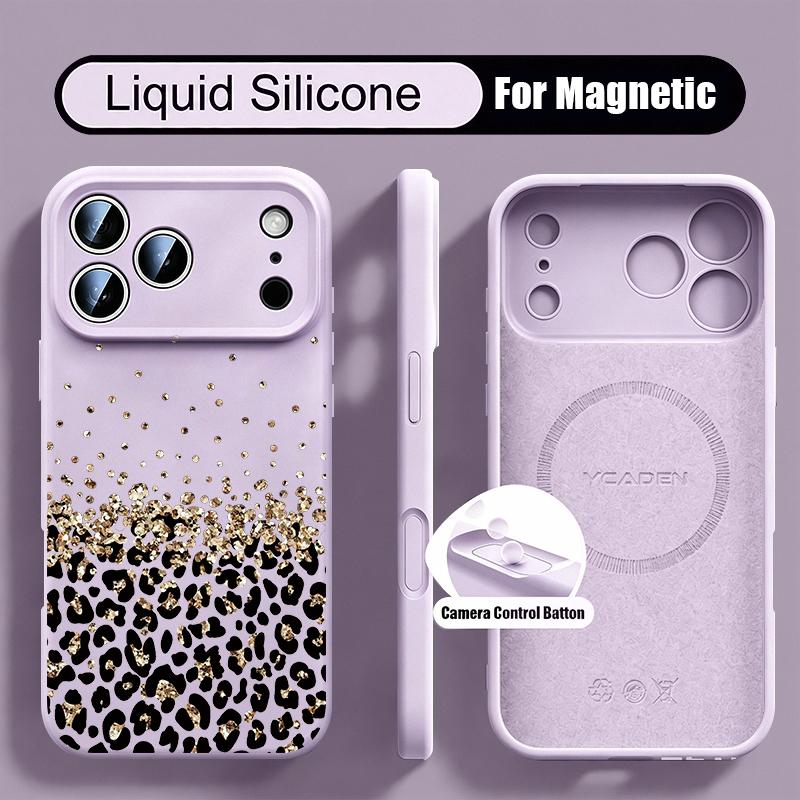 Leopard Print Case For iPhone 17 Pro Max Magnetic For Magsafe Liquid Silicone Cover For iPhone 16 15 14 13 Pro Max