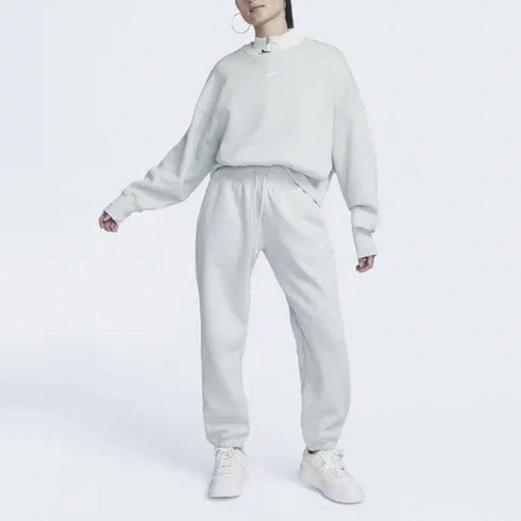 Nike Solid Logo Loose Fit Cuffed Casual Oversized High Waist Fleece Sports Pants Women Pants Green DQ5888-034