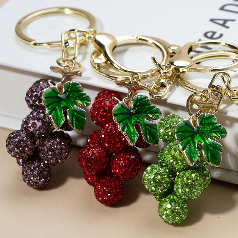 Luxury Rhinestone Grape Keychain, Fashion Car Key Ring Pendant, Cute Bling Key Accessory for Women Girls Gift
