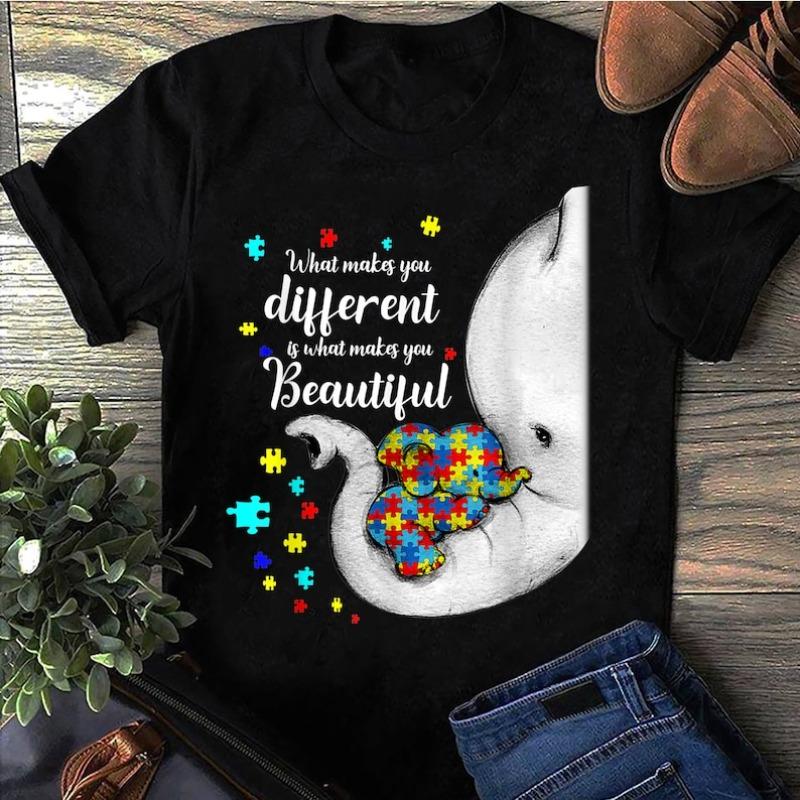What Makes You Different Elephant Mom Autism Child Awareness Cotton TShirt  Autism Mom Shirt Autism Aware Comfortable Casual S