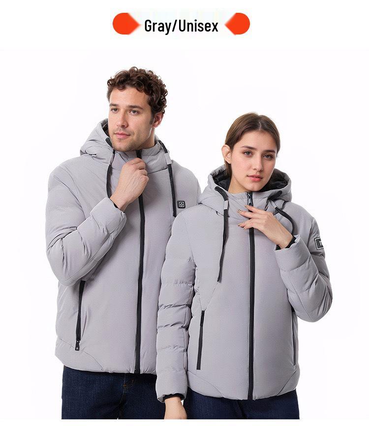 Men's Smart Heated Winter Jacket with Hood - Warm, Constant Temperature, Cold-Proof Cotton Coat