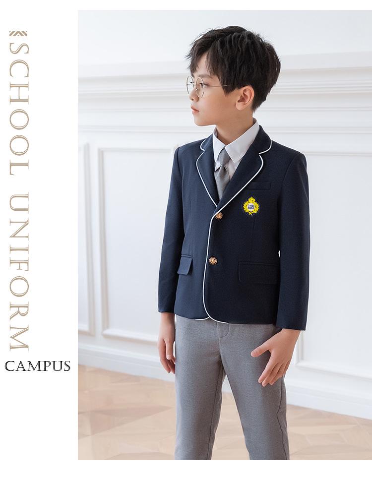 Children's Academy Style Formal White Shirt & Navy Jacket Suit Set for Elementary School Girls