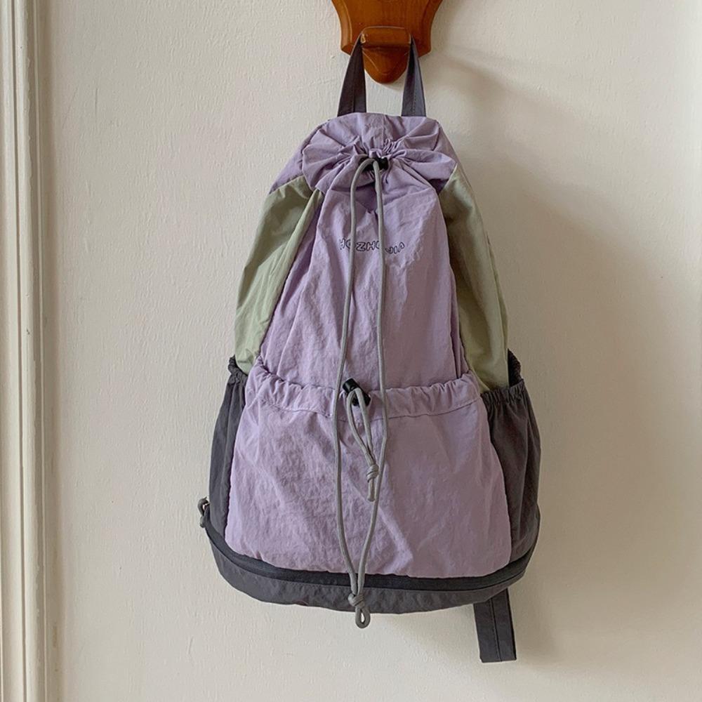 

Простой рюкзак на шнурке Большой вместимости Студенческий школьный рюкзак Нейлоновые наплечные сумки Унисекс фиолетовый