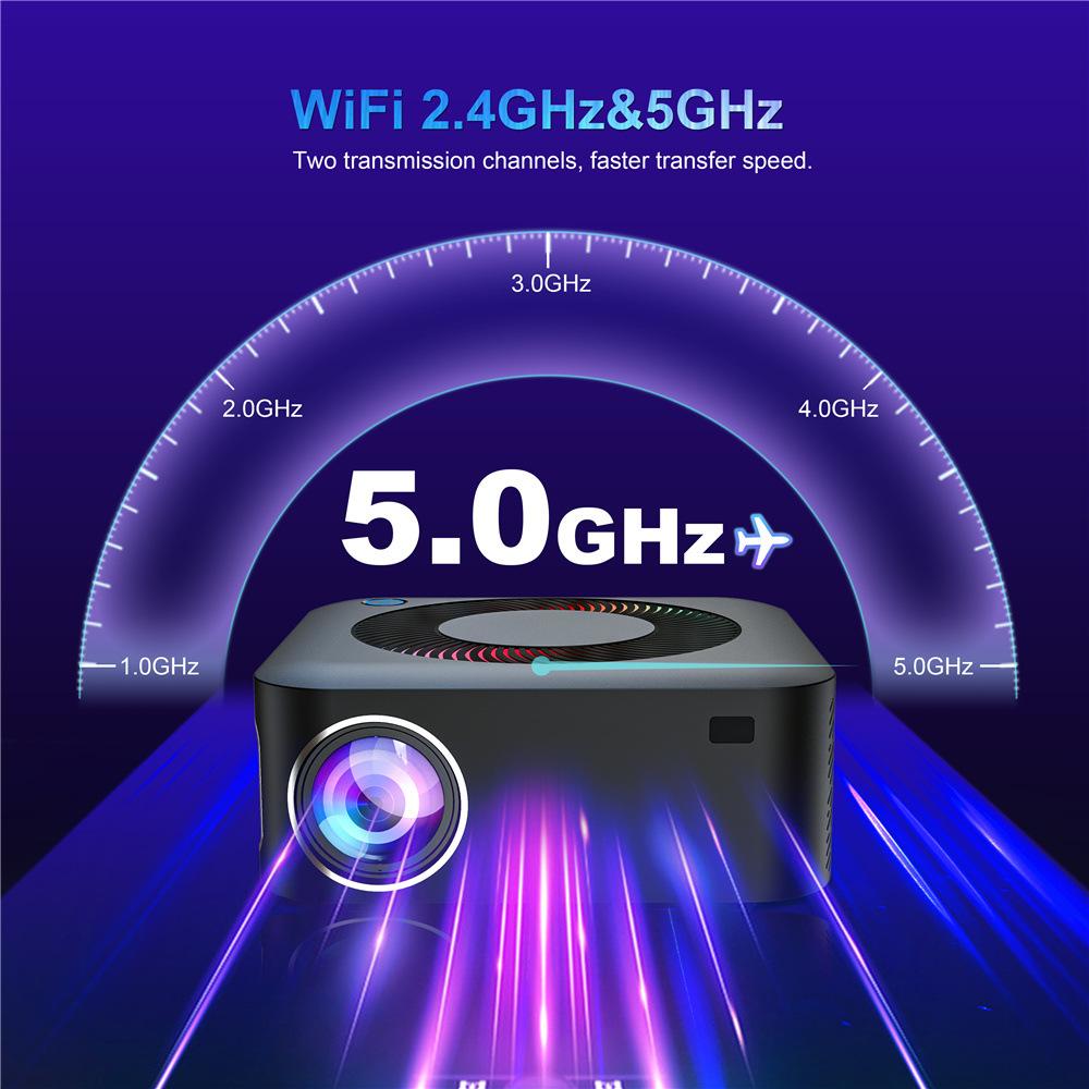 X5 Projector, 4K Support Native 1080P, 400 ANSI Lumens, Dual-Band WiFi, Bluetooth 5.0, 4-Point Keystone Correction, 200-inch Display, LED Light Source