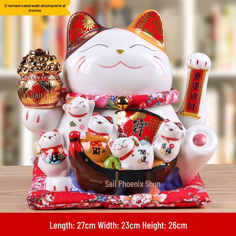 Ceramic Waving Fortune Cat Figurine for Home or Shop Decor