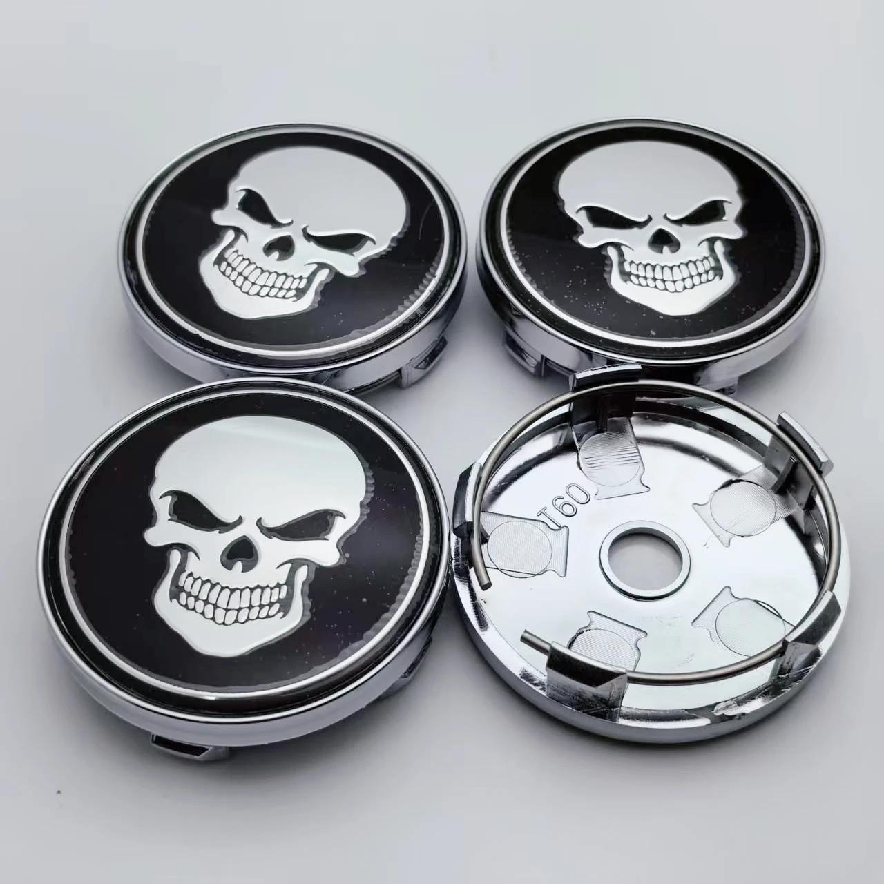 

4pcs 60MM ( 56MM I.D) Skull Logo Emblem Car Wheel Center Caps Styling Accessories for Wheels Hub Rim Hubcaps Cover Badge Replace Skull Logo Badge&4pcs 60mm Wheel Cap