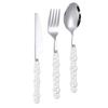 Flatware Cutlery Set Spoons Forks Knifes Utensils Tableware Sets with Ceramic Pearl Handles for Home Restaurant Hotel