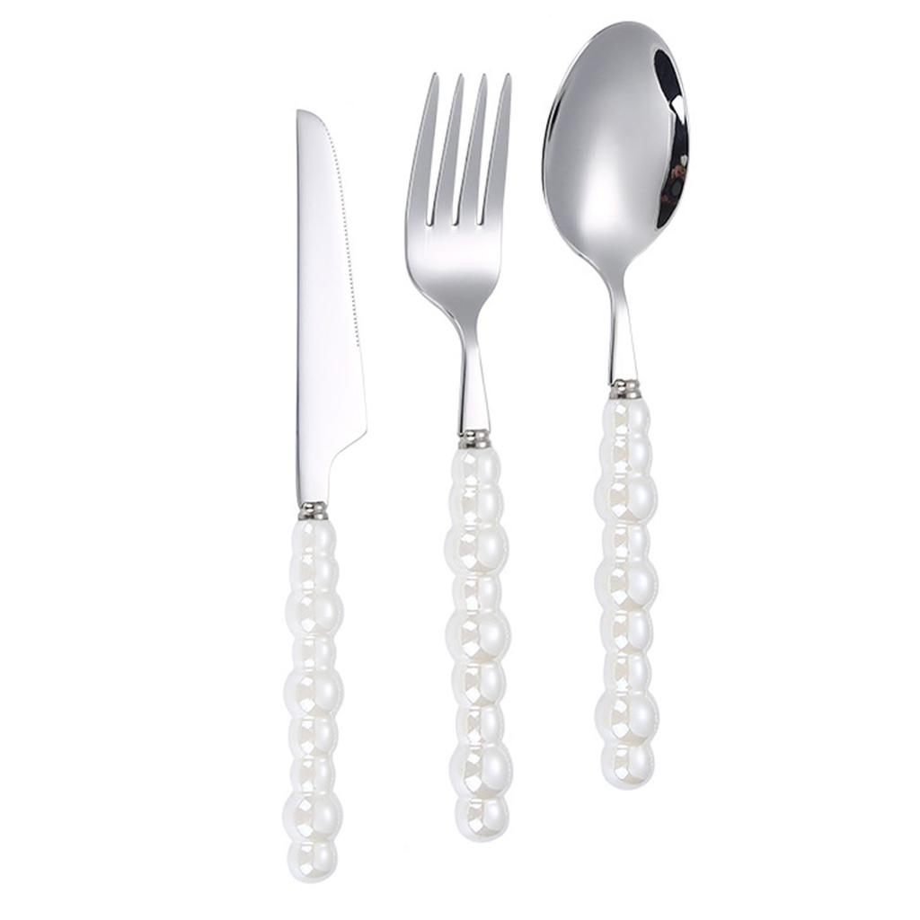 Flatware Cutlery Set Spoons Forks Knifes Utensils Tableware Sets with Ceramic Pearl Handles for Home Restaurant Hotel