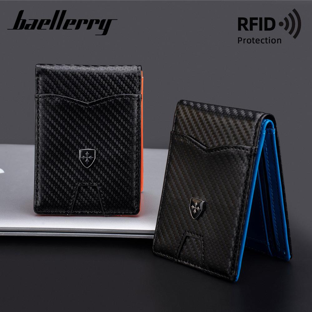 The new men's card bag is simple, multi-card position, short dollar clip, carbon fiber thin card cover, RFID ID bag.