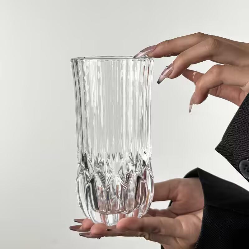 2 Piece Set of Glass Cups Diamond-shaped Glasses Transparent Thickened Wine Glasses Luxury Cocktail Glasses Juice Glasses Hiking