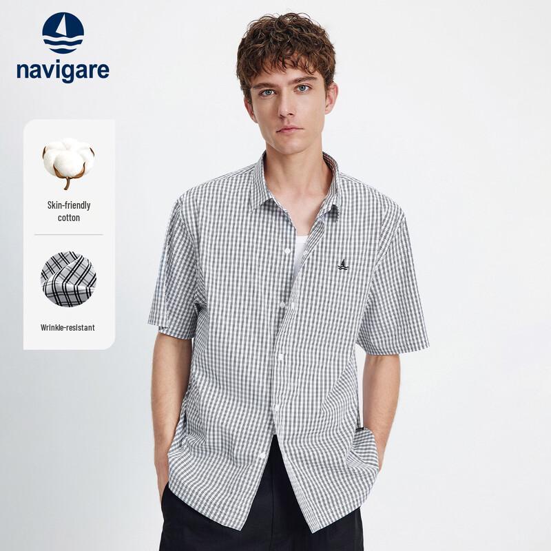 Navigare Men s 2026 Summer Loose Plaid Cotton Shirt XL/41