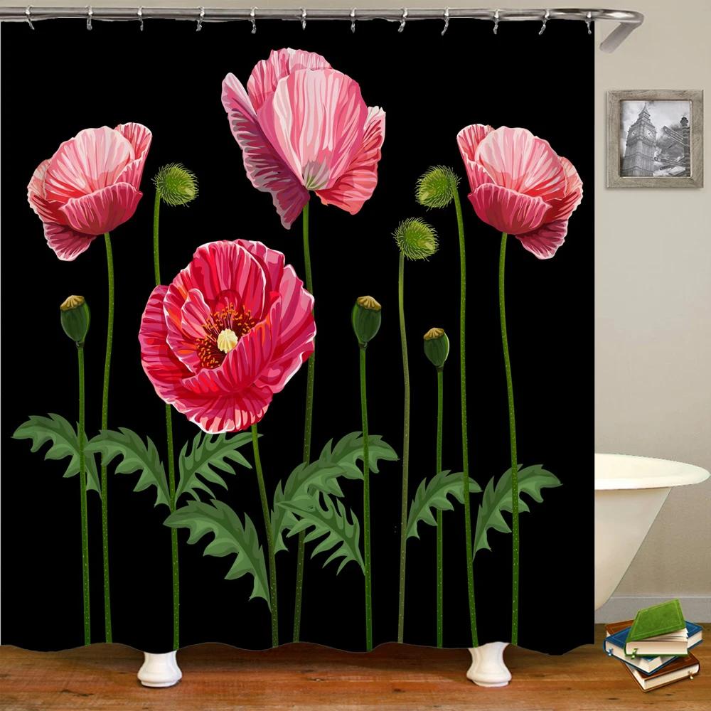 Retro European Shower Curtain ,Flowers Printed Bath Curtain Polyester Fabric Western Style Home Bath Decor Curtains With Hooks