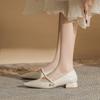 Soft Leather Low Heel Pointed Toe Nude Mary Jane Shoes Cheongsam Single Shoes New Thick Heel High Heels Women's Shoes Single Shoes Summer