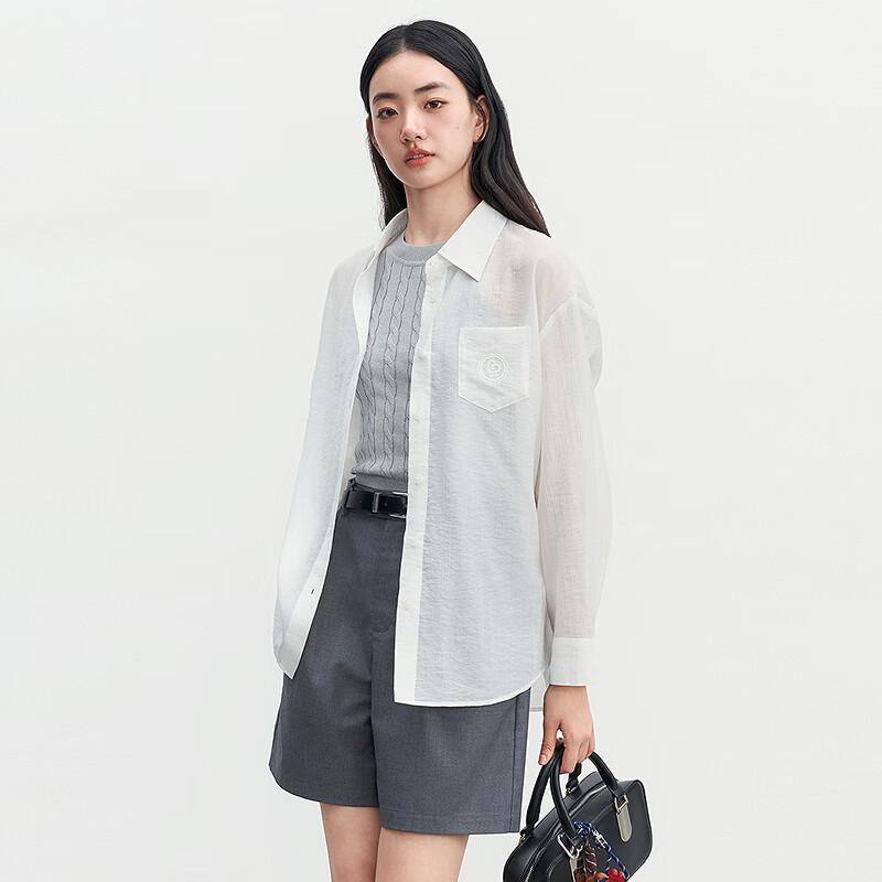 Leding Letter Embroidered Straight-Shoulder Long-Sleeve Shirt M