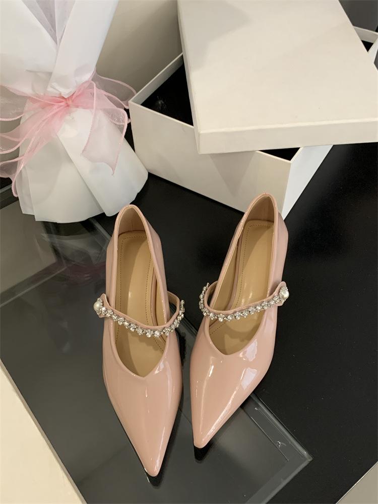 Women s Shoes Low Heel Autumn French Style Pointed Toe Rhinestone PumpsBeautifulShoes Patent LeatherSkirt-Matching Pumps 35