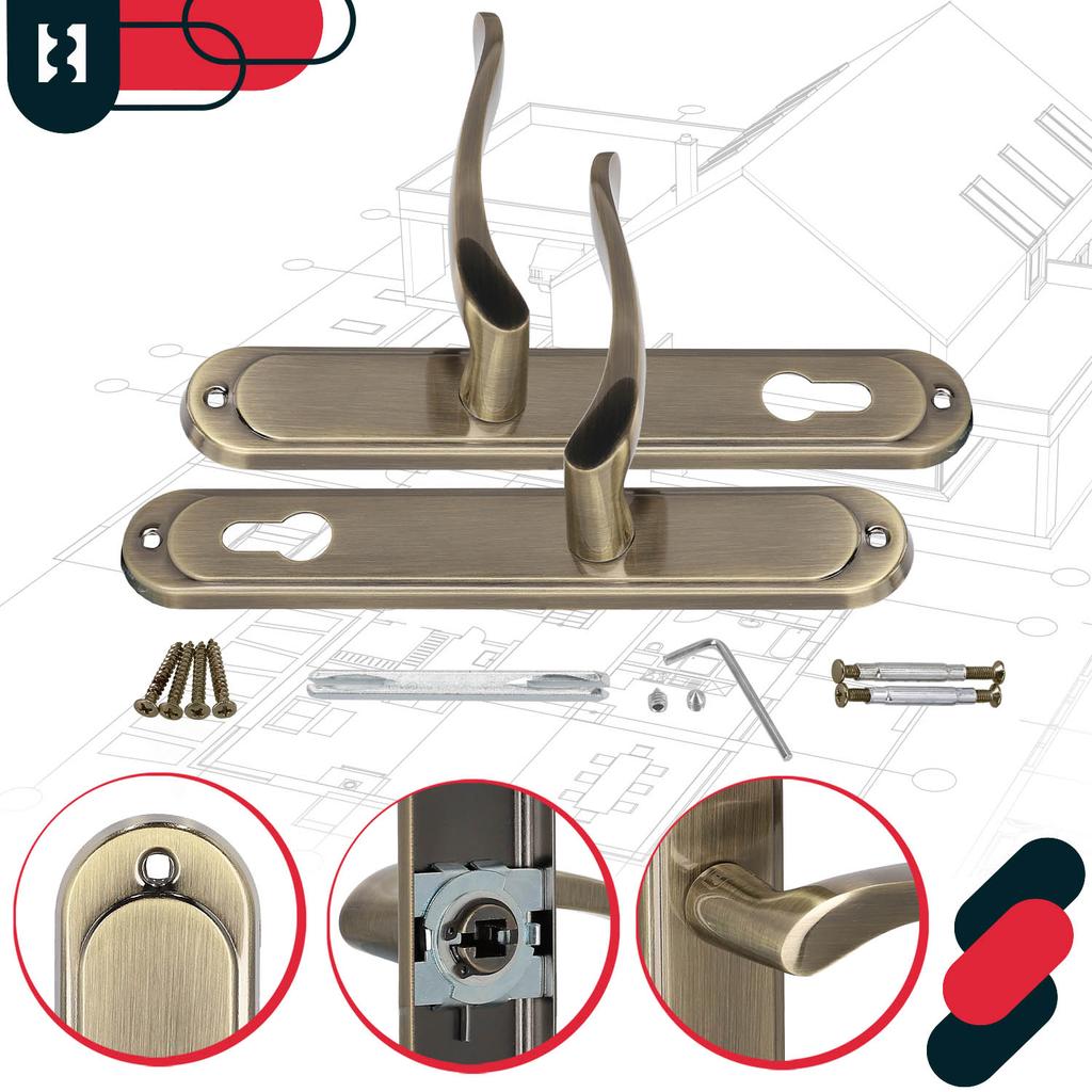 Door Handle Long Plate For Cylinder Insert Classic Patina 90