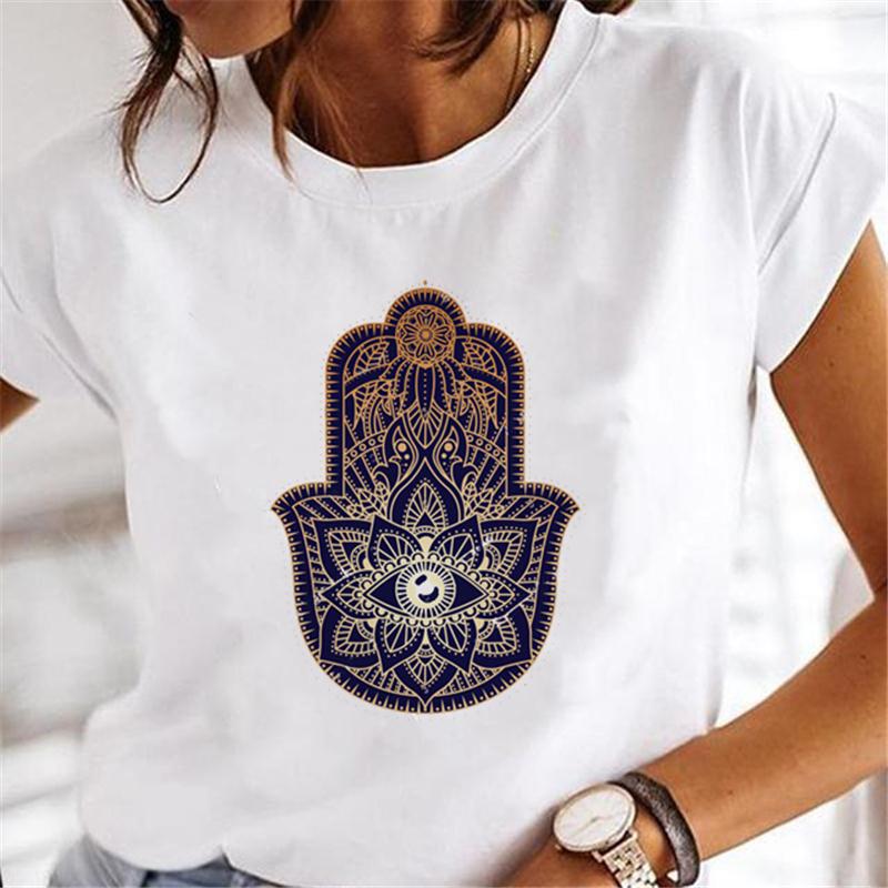 Hand Of Hamsa Fatima Print Fashion T-shirt Top Women's Summer Casual Harajuku Pattern Print Short Sleeve Shirt Y2K top