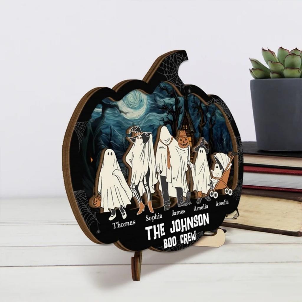 Halloween Personalized Two-Tier Wooden Plaque with Stand - Family Custom Decor Gift for