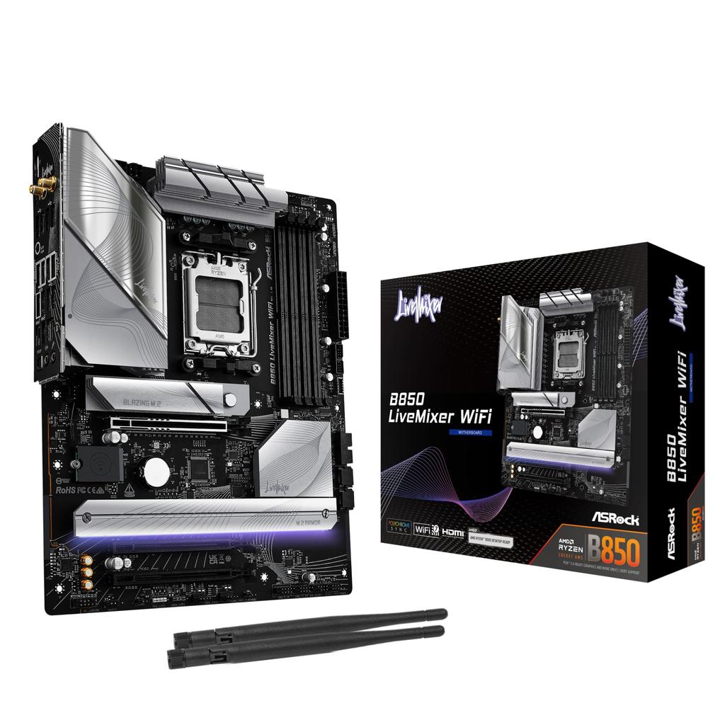ASRock B850 LiveMixer WiFi DDR5 ATX Motherboard for AMD Ryzen Series CPUs Compatible Japanese Retailer Motherboard, 9000/8000/7000 (Socket AM5),