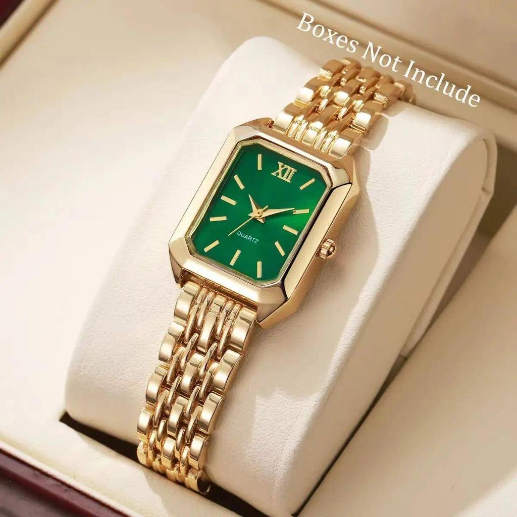 Women's Quartz Wristwatches Rectangle Ladies Fashion Golden Clock Top Luxury Gifts Bracelet Watches for Wife, Family, Friend